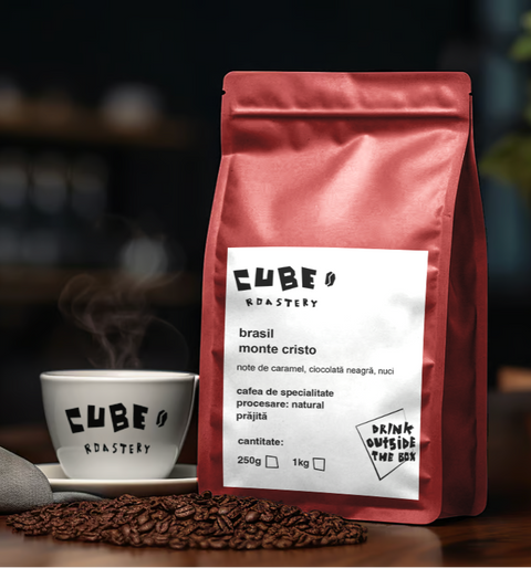 Back view of Brasil Monte Cristo coffee beans 250g bag