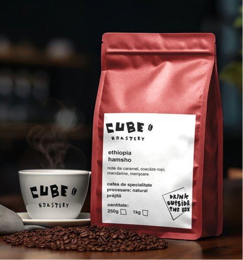 Back view of Ethiopia Hamsho coffee beans 250g bag