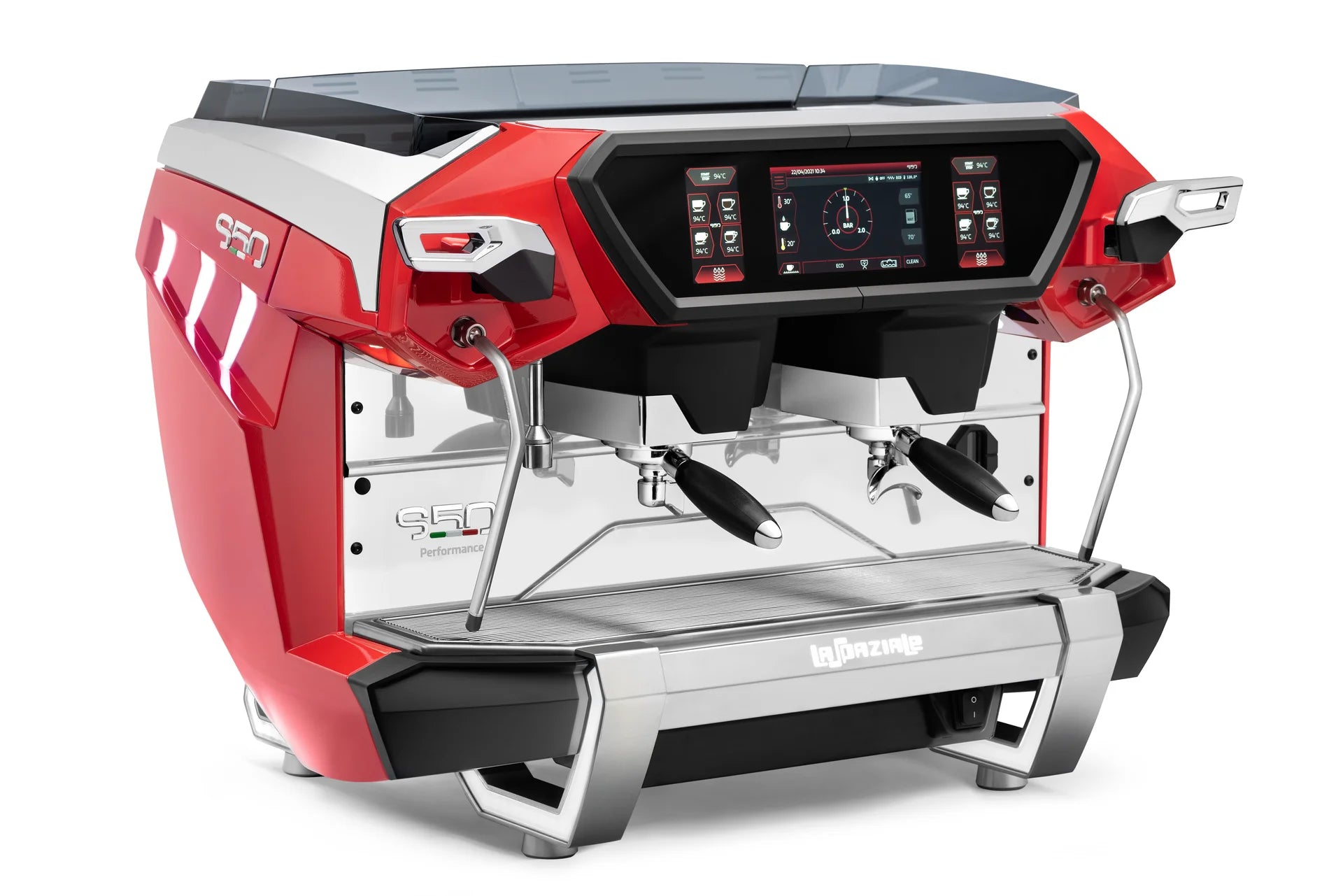 La Spaziale S50 Coffee Machine with 2 groups side view red colour